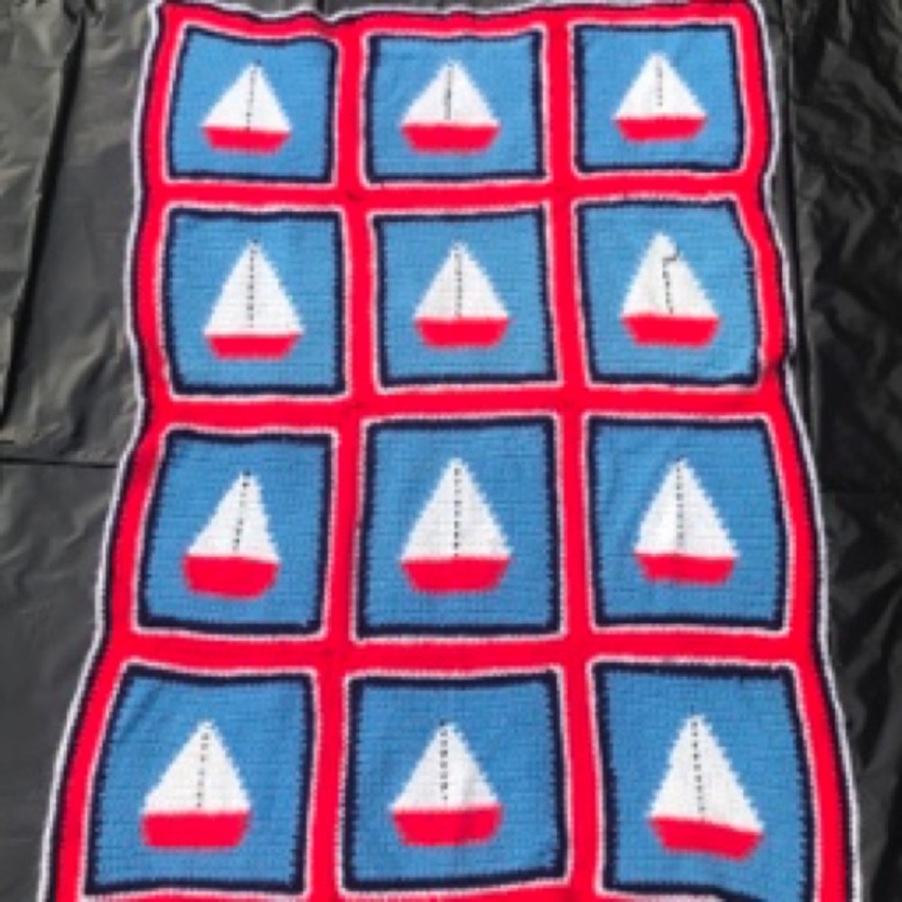 Sailboat Knitted Blanket Afghan | SOLD